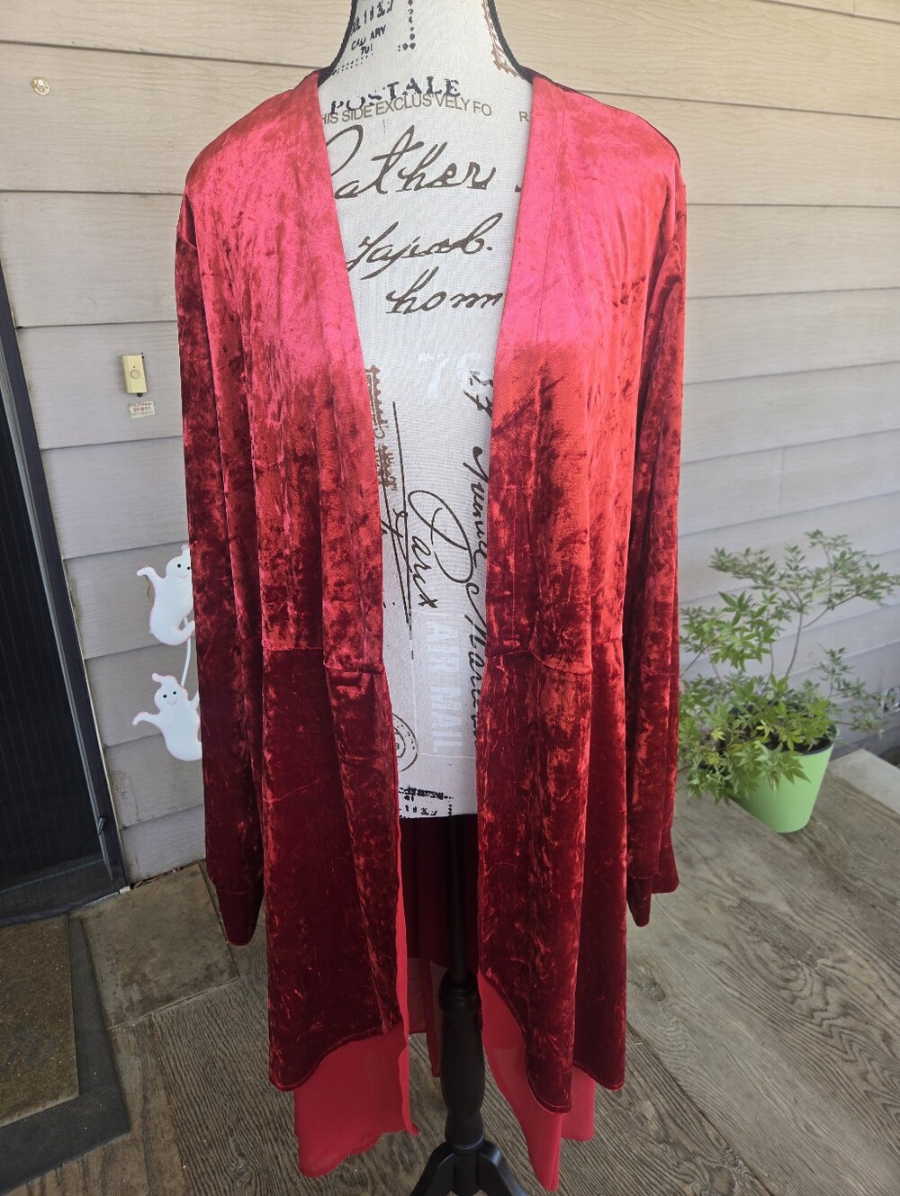Torrid Red Velvet And Chiffon Open-Front Kimono Duster Jacket. Plus Size 2x NWOT